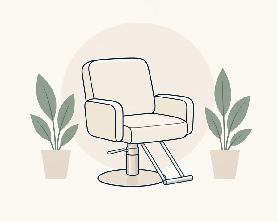 An empty salon chair with space ready for the next appointment.
